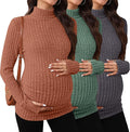 3 Pack Maternity T-Shirts Pregnancy Tops Women Sweater Long Sleeve Turtleneck Ribbed Finger Sleeve Outfits