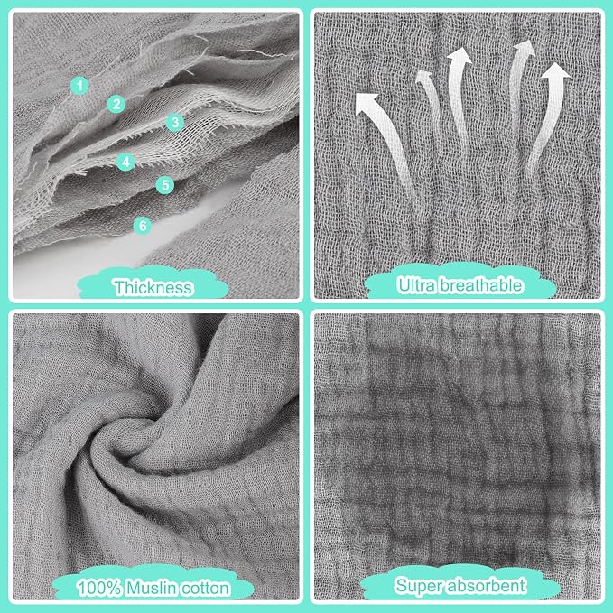 Accmor 6 Pack Muslin Baby Bibs for Boys Girls, Soft Cotton Baby Drool Bibs - Image 2