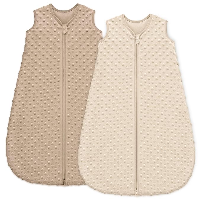 Fleece Baby Sleep Sack 18-24 Months with Plush Dots 1.5 Tog Baby Wearable Blanket with 2-Way Zipper Warm Sleeping Sack for Toddler Infant - XLarge, Coffee