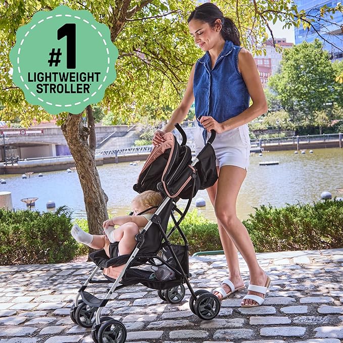 Ingenuity 3D Mini Convenience Stroller – Lightweight Stroller, Compact Fold, Multi-Position Recline, Canopy with Pop Out Sun Visor and More – Umbrella Stroller for Travel, Dusty Rose Pink