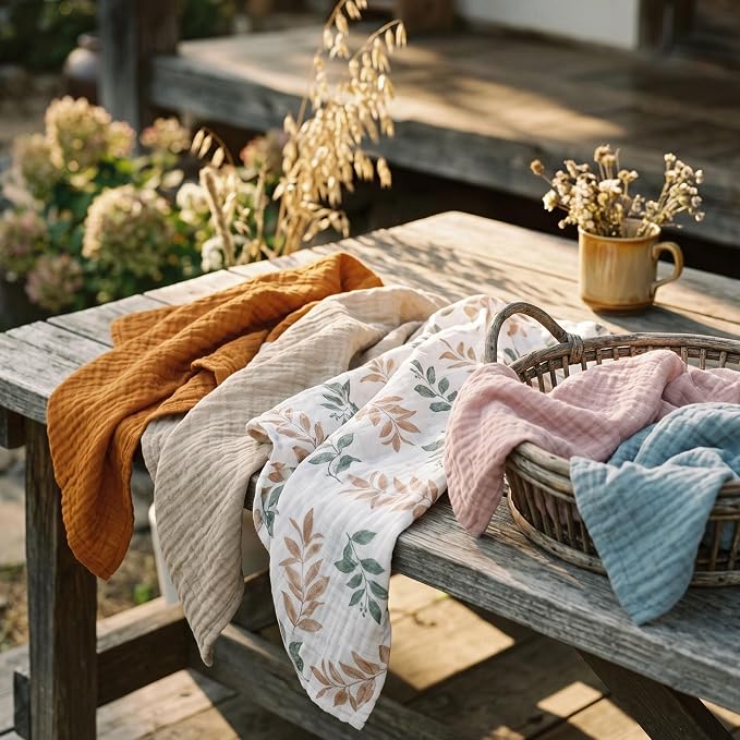 Muslin Receiving Blankets 5 Pack, Soft Swaddle Wraps - Image 8
