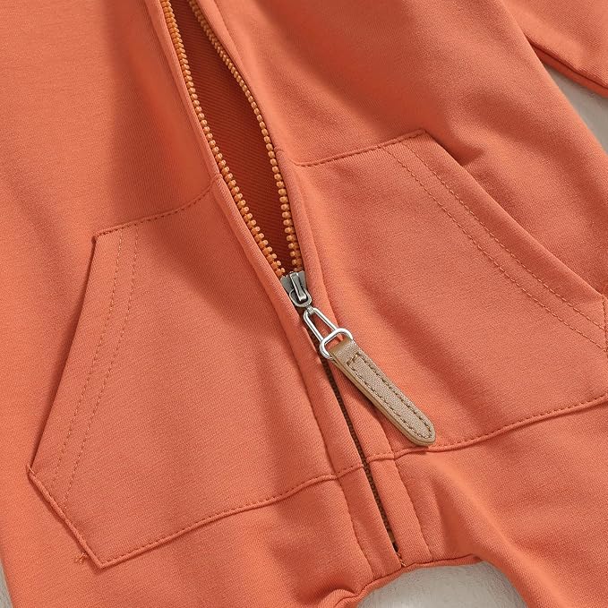 Infant Baby Boy Girl Clothes Solid Hoodie Romper Zip Up Long Sleeve Hooded - Image 6