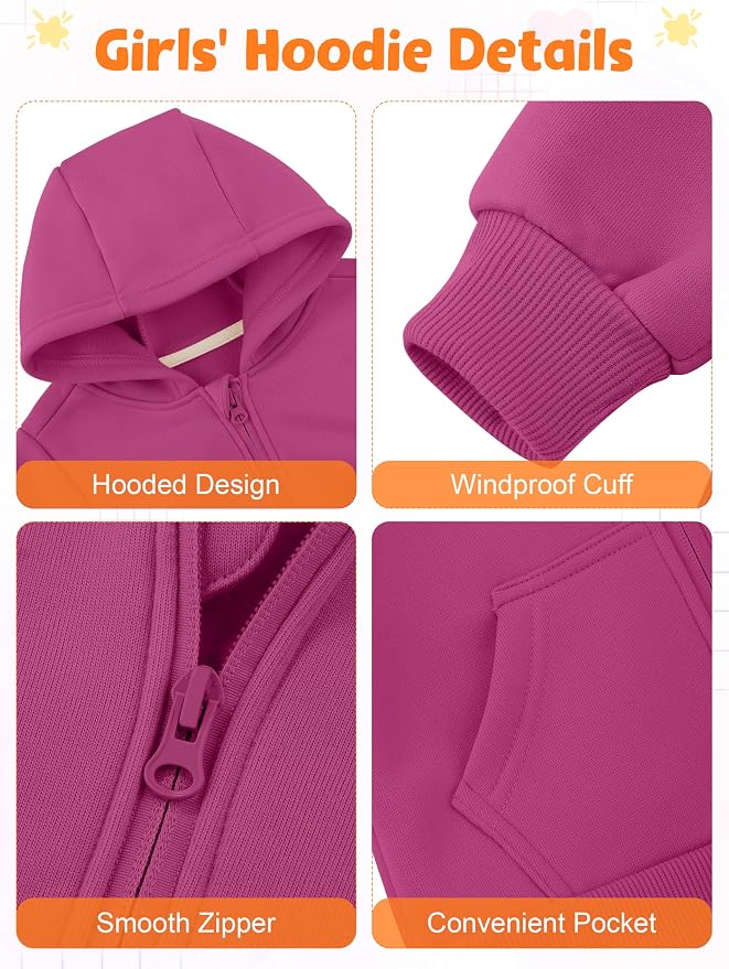 Cooraby 3 Pieces Baby and Toddler Girls Fleece Full-Zip Hoodies Lightweight - Image 3
