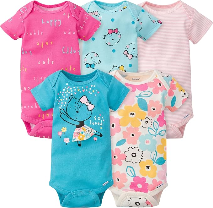 Gerber Baby Girls 5-Pack Short Sleeve Variety Onesies Bodysuits by Gerber