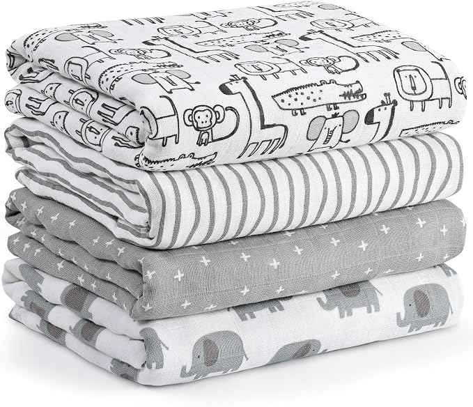 Muslin Swaddle Blankets for Newborn, Cotton Receiving Blanket | 4 Pack 100% by CivaruaKids