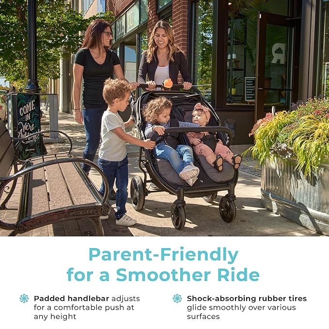 Gaggle by Foundations Roadster Duo Side by Side Double Stroller | Lightweight Compact Double Stroller for Toddlers | Easy to Fold & Maneuver | Amusement Park Approved | Black