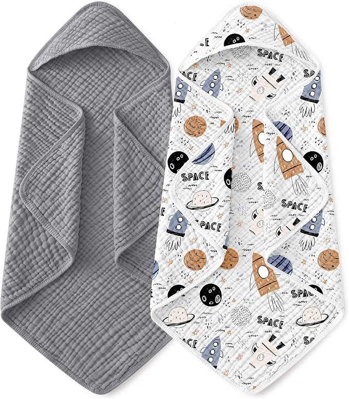 Yoofoss Hooded Baby Bath Towels 2 Pack 100% Muslin Organic Cotton by YOOFOSS