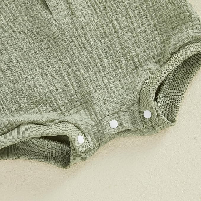 Honganda Newborn Baby Boy Cotton Linen Romper Short Sleeve Lapel Collar Button - Image 6