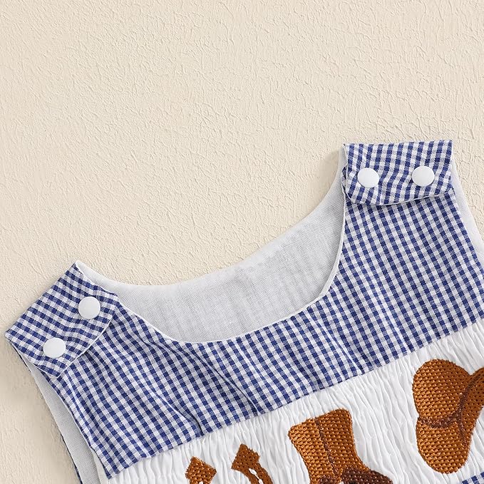 Newborn Baby Boys Sleeveless Seersucker Romper One Piece Straps Overalls - Image 4