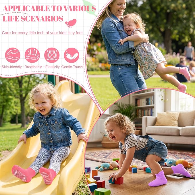 GRPSKCOS Non Slip Toddler Baby Socks 12 Pairs Anti Skid Ankle Socks - Image 6