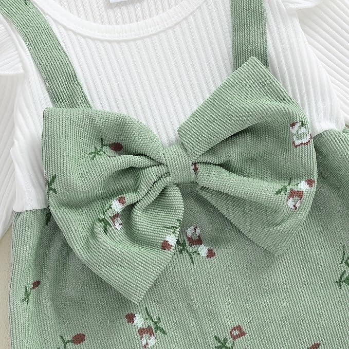 Newborn Baby Girl Clothes Ruffle Sleeve Jumpsuit Corduroy Floral - Image 6