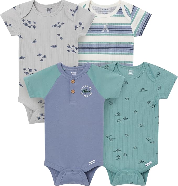 4-Pack Baby Boys Dino Blues Short Sleeve Onesies® Bodysuits by Gerber