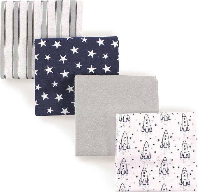 Hudson Baby Unisex Baby Cotton Flannel Receiving Blankets, Rocket Ship by HudsonBaby