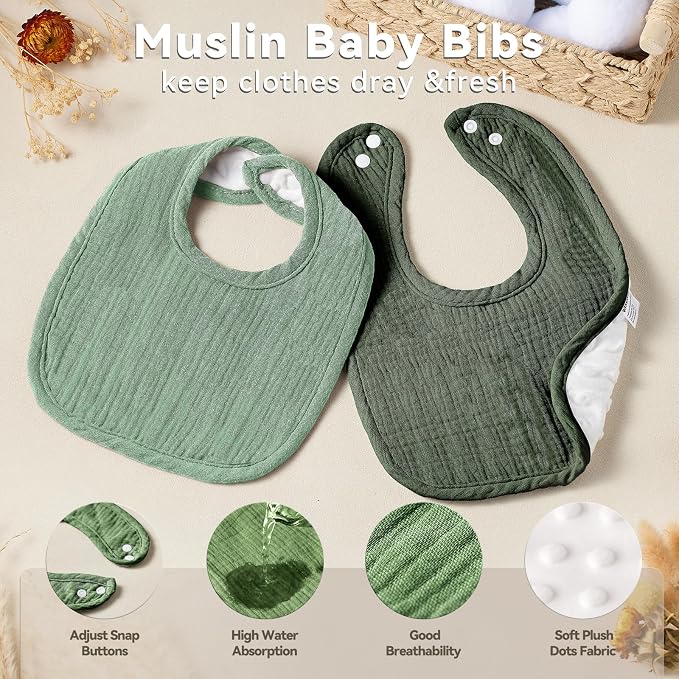 Muslin Baby Bibs for Unisex Boys Girls, Cotton Drool Bibs, Adjustable Newborn - Image 3