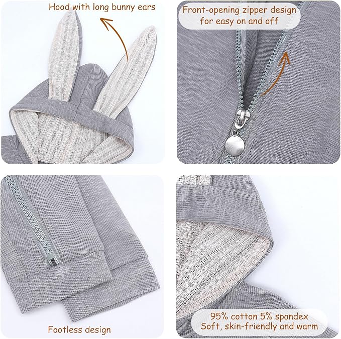 Simplee kids Baby Bunny Outfits Romper, Zipper Up - Image 3