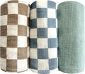 3 Pack Ultra Soft Checkered Muslin Swaddle Blankets 38"x40" Cotton Newborn by Andreannie