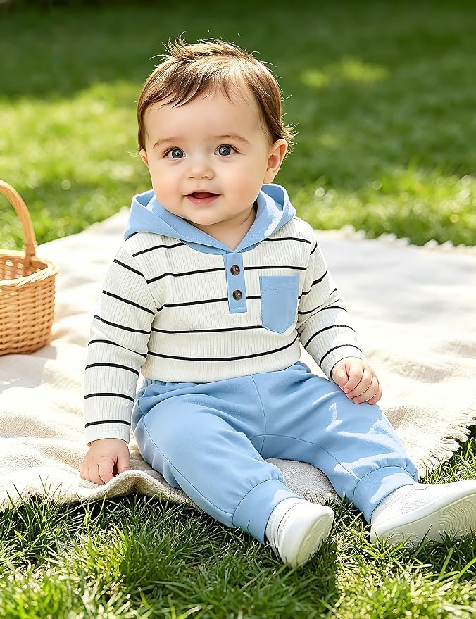 Fommy Newborn Baby Boy Clothes Plaid Letter Print Long Sleeve Hoodies + Long - Image 3
