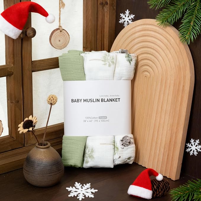 Muslin Swaddle Blankets for Newborn, 3 Pack Breathable Soft Receiving Blanket - Image 7