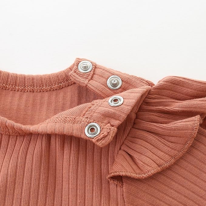Baby Girl Knit Ruffle Outfit Clothes Ribbed 100% Organic Cotton Solid Color - Image 5