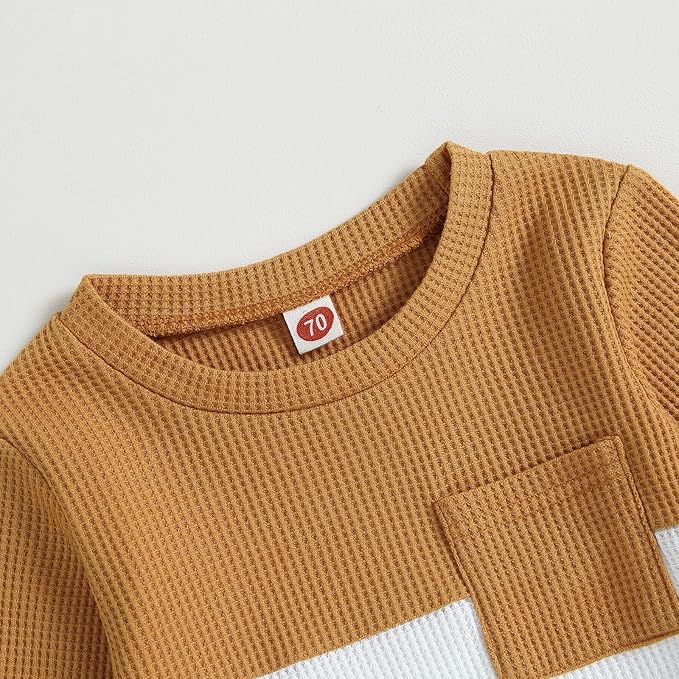 Toddler Baby Boy Fall Clothes Waffle Contrast Color Sweatshirt Pants Sets Infant Winter Outfits 6 12 18 24 Months