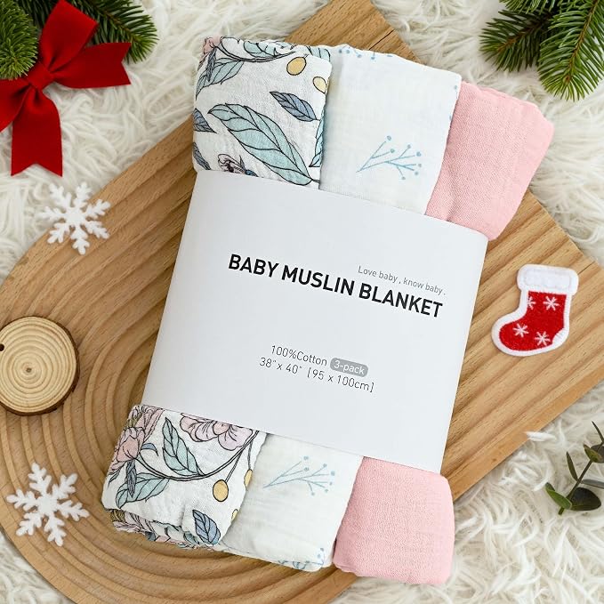 Muslin Swaddle Blankets for Newborn, 3 Pack Breathable Soft Receiving Blanket - Image 7