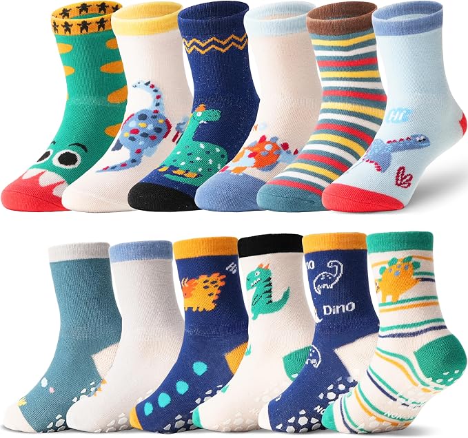 ANTSANG 12 Pairs Baby Girls Boys Toddlers Kids Crew Cotton Grips Socks | Smooth by ANTSANG