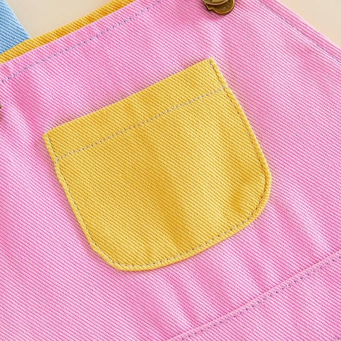 Fernvia Toddler Kids Baby Girl Boy Contrast Color Overalls Shorts Clothes - Image 4