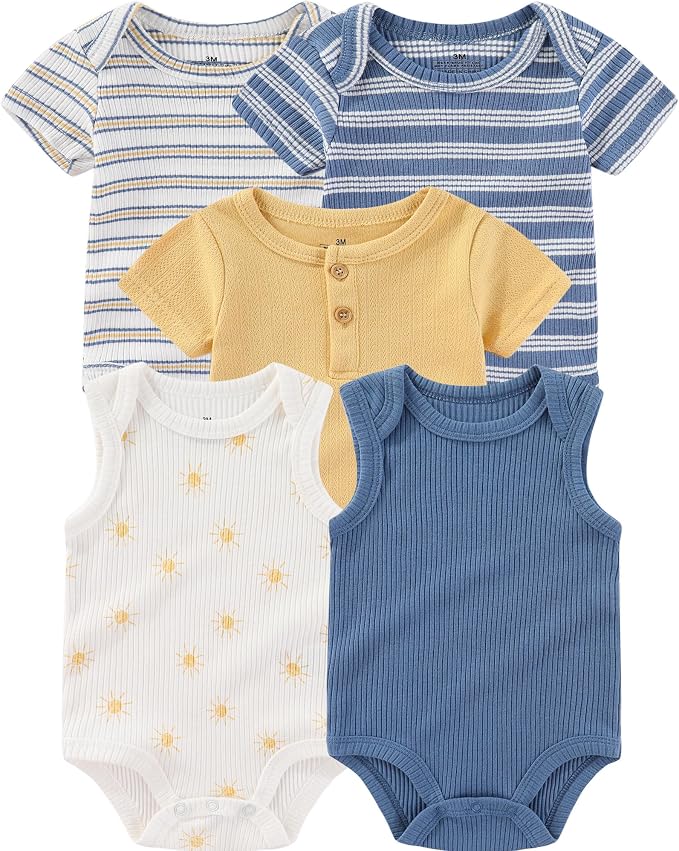 Baby Bodysuits Ribbed Mix Summer Newborn Boy Girl Clothes 5-pack | Multiple by ZAVBABY