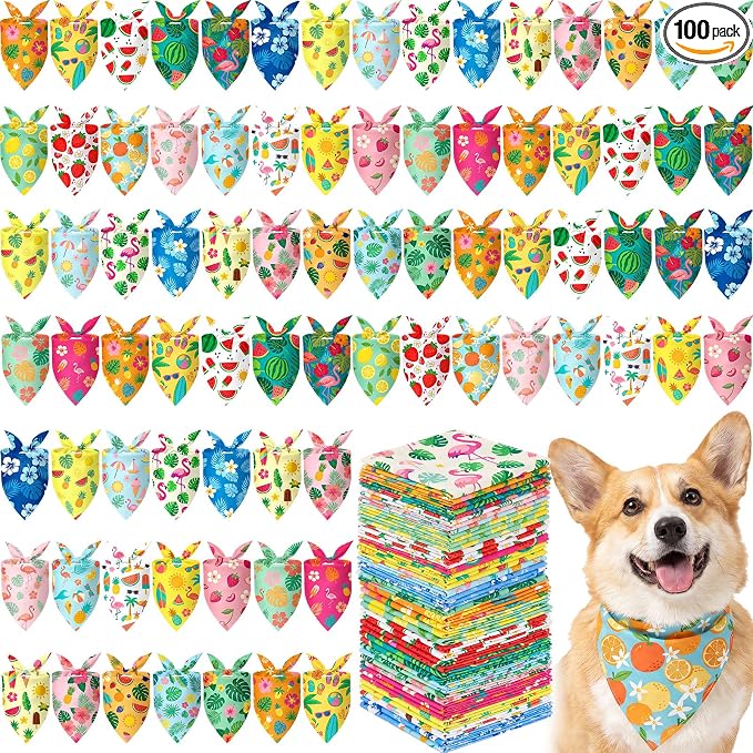 100 Pcs Summer Hawaiian Dog Bandanas Bulk Tropical Flower Pattern by Jeere