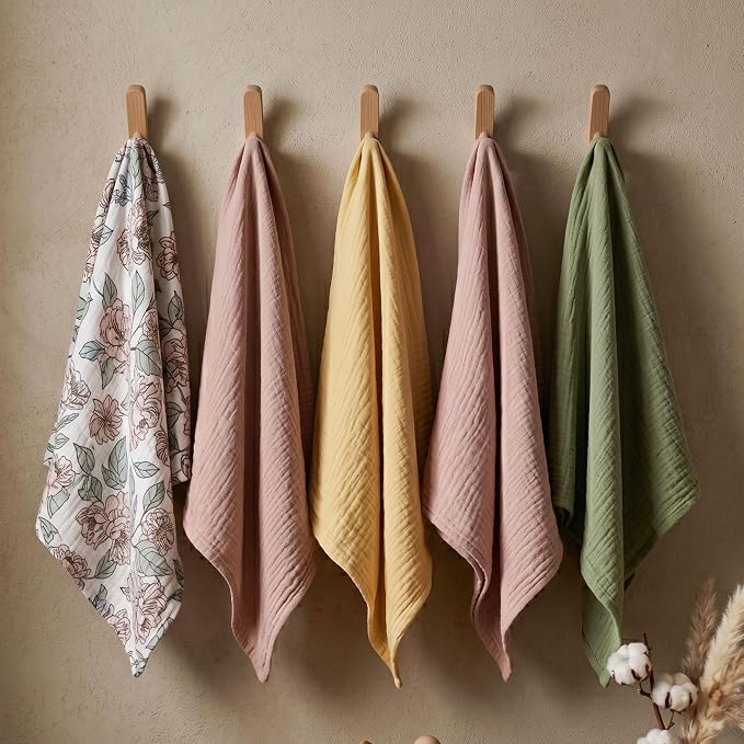 Muslin Receiving Blankets 5 Pack, Soft Swaddle Wraps - Image 3