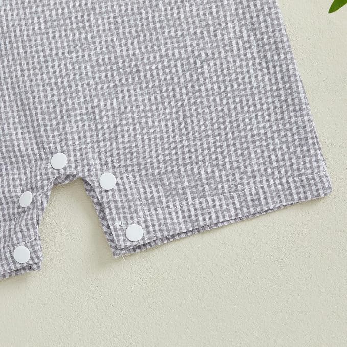 Newborn Baby Boys Sleeveless Seersucker Romper One Piece Straps Overalls - Image 6