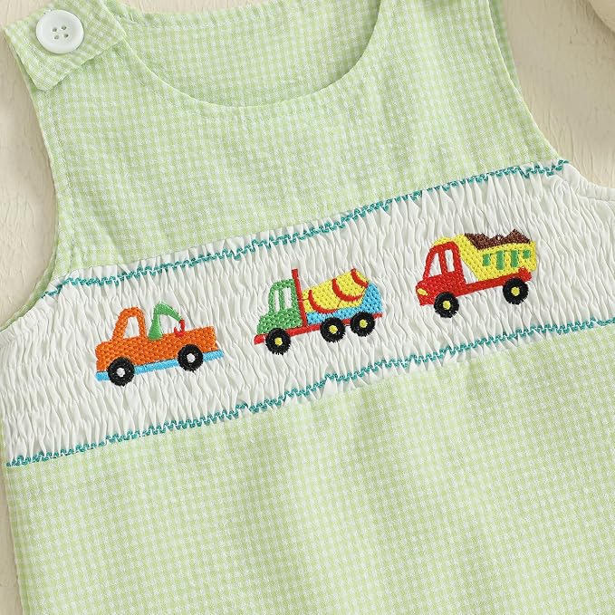 Newborn Baby Boys Sleeveless Seersucker Romper One Piece Straps Overalls - Image 5