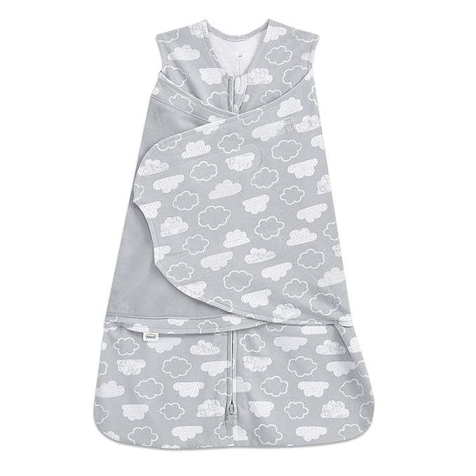 HALO 100% Cotton Sleepsack Swaddle, 3-Way Adjustable Wearable Blanket, TOG 1.5, Clouds, Small, 3-6 Months