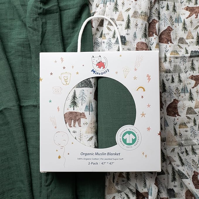 Miaoberry GOTS Certified Organic Muslin Swaddle Blankets, 2 Pack Baby Receiving - Image 2