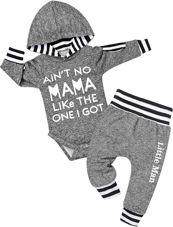 Fommy Newborn Baby Boy Clothes Plaid Letter Print Long Sleeve Hoodies + Long by Fommy