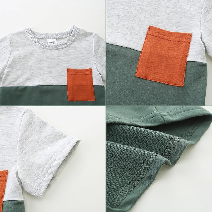 Baby Boy Outfits Short Long Sleeve Pants Clothes Set Spring Summer Hooded Patchwork Sweatshirt