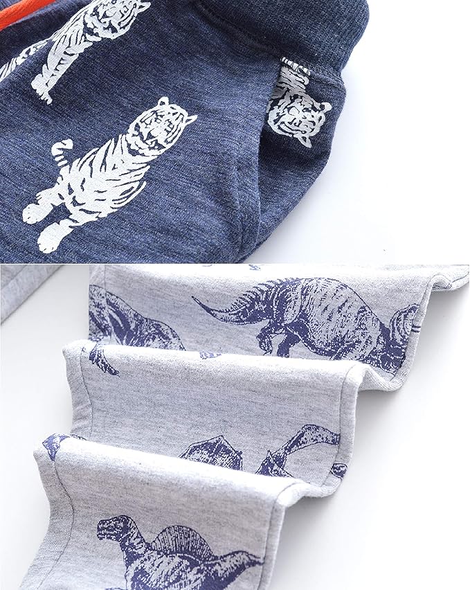 HUAER& Baby Boy's Jogger Pants Dinosaur Car Animal Print Drawstring Elastic Sweatpants 2-Pack