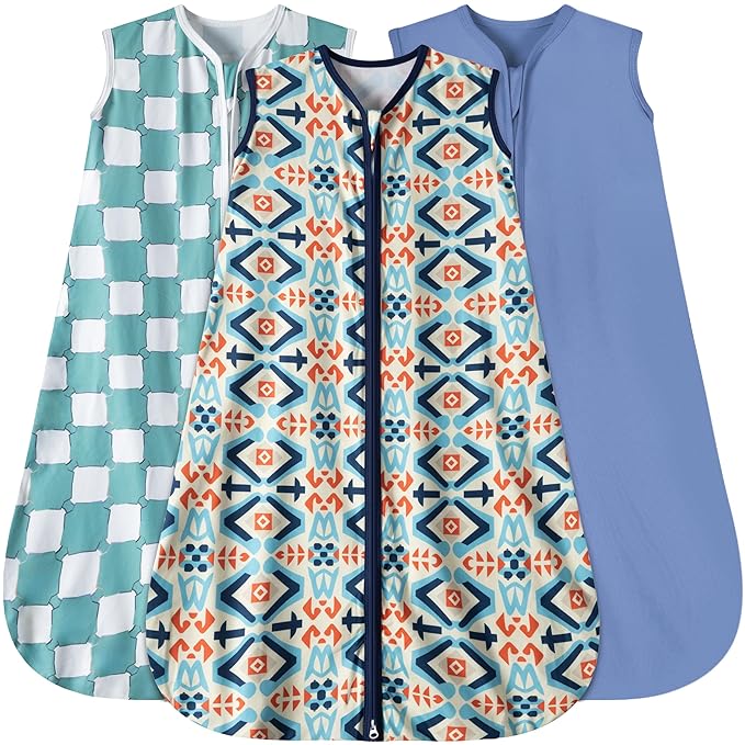 Baby Sleep Sack 0-6 Months 3 Pack Baby Wearable Blanket 100% Rayon Cotton 2-Way Zipper Toddler Sleeping Sack .Comfy Soft Lightweight TOG 0.3 (Bohemia&Checkered&Blue)