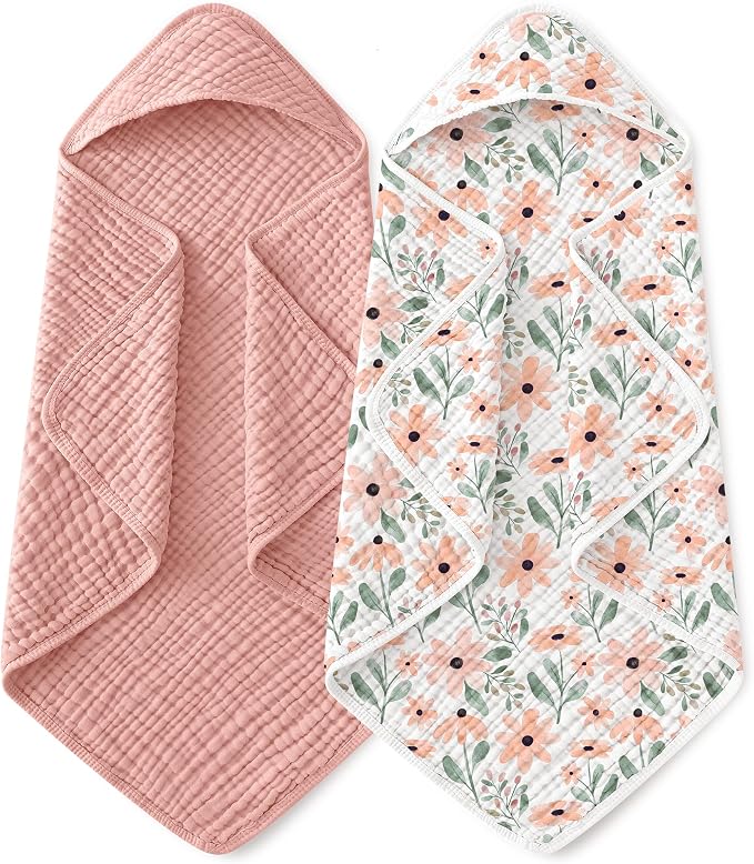 Yoofoss Hooded Baby Bath Towels 2 Pack 100% Muslin Organic Cotton by YOOFOSS