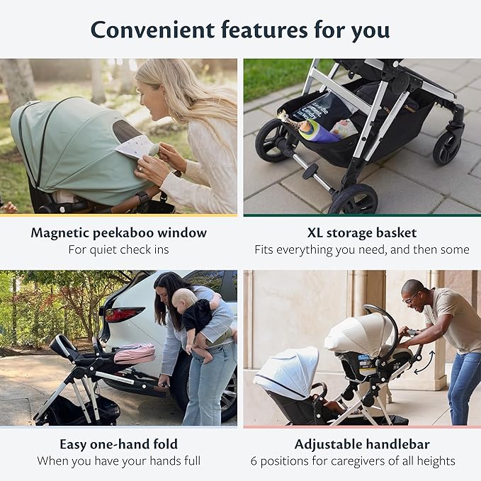 Mockingbird Single-to-Double Stroller 2.0 - Modular Full-Size Baby Stroller for 1, 2 or 3 Kids - Includes Cup Holder - Sea