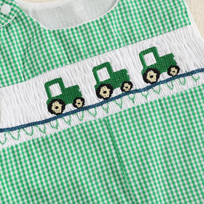 Newborn Baby Boys Sleeveless Seersucker Romper One Piece Straps Overalls - Image 6