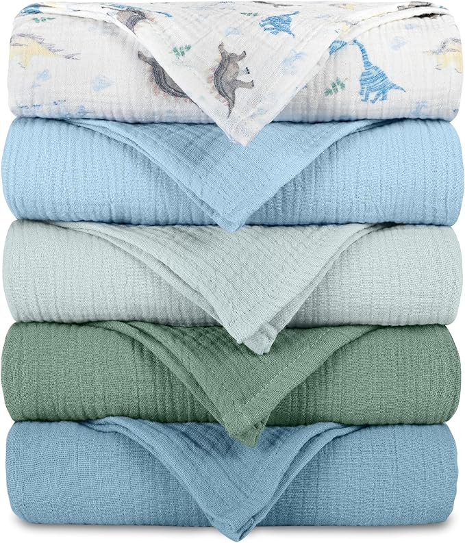 Muslin Receiving Blankets 5 Pack, Soft Swaddle Wraps by LYRICHOMBABY