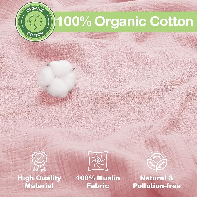 100% Organic Cotton Baby Muslin Blanket 2 Pack 47x47 in Girl Gift | Oeko-TEX - Image 2