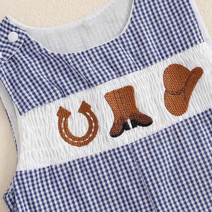 Newborn Baby Boys Sleeveless Seersucker Romper One Piece Straps Overalls - Image 6