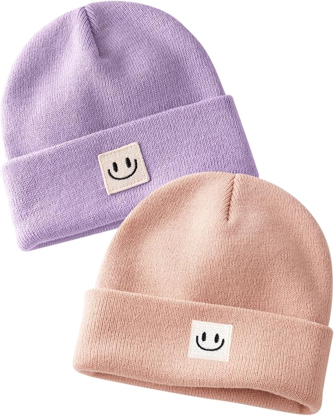 FURTALK Baby Beanie Cute Toddler Winter Hat Knit Boys Girls Warm 2 Pack Kids Embroidered Beanies Cap for 0-8 Years