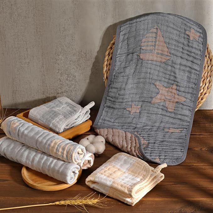 Muslin Baby Burp Cloths Organic Cotton Blend Set | 20x10 Inches, Reversible - Image 8