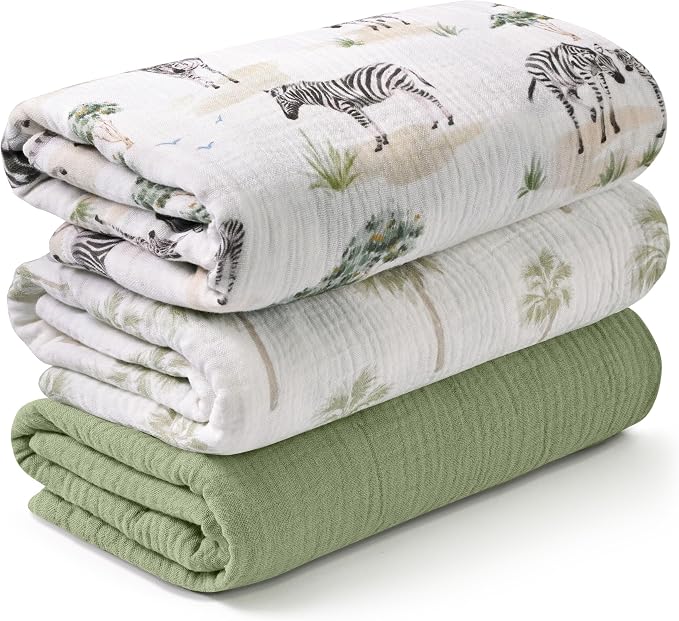Muslin Swaddle Blankets for Newborn, 3 Pack Breathable Soft Receiving Blanket by LYRICHOMBABY