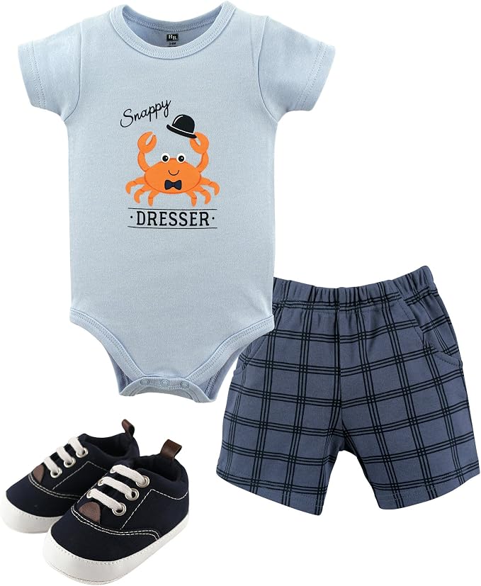 Hudson Baby Unisex Baby Cotton Bodysuit, Shorts and Shoe Set by HudsonBaby