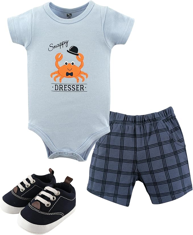 Hudson Baby Unisex Baby Cotton Bodysuit, Shorts and Shoe Set by HudsonBaby