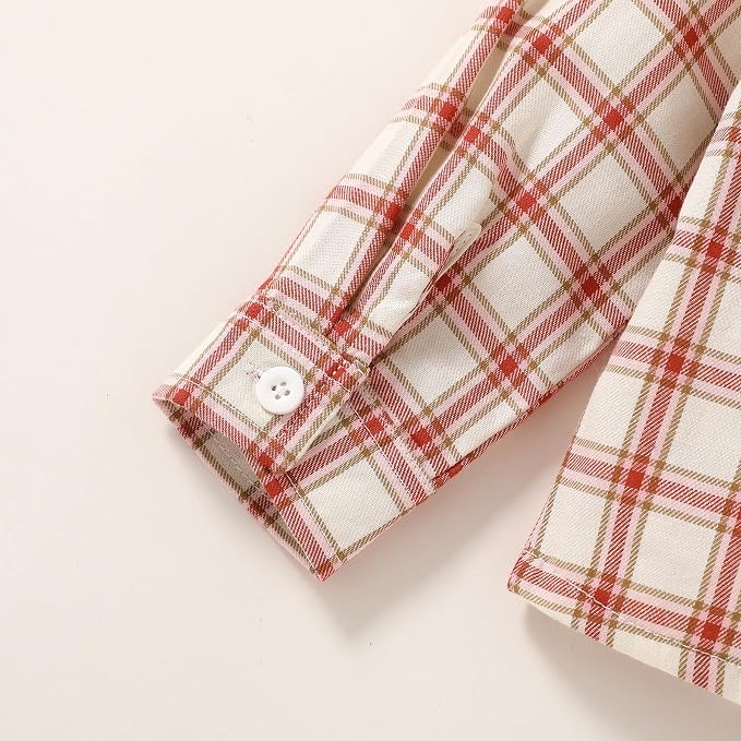 YOUNGER STAR Toddler Kids Boys Girls Flannel Hooded Plaid Shirt Button Baby Red - Image 7